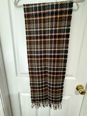 Plaid Fringe 100% Cashmere Scarf Made in Scotland Brown and Pink